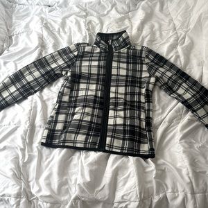 Black and white plaid fleece jacket